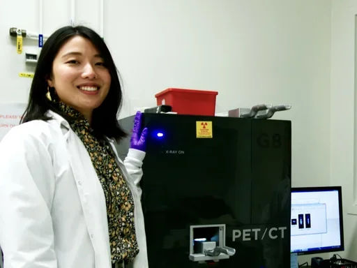 female in front of micro PET/CT