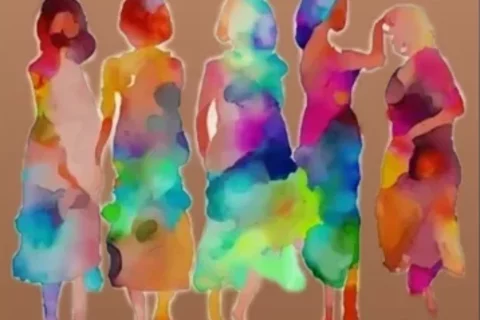 Watercolor illustration of five women